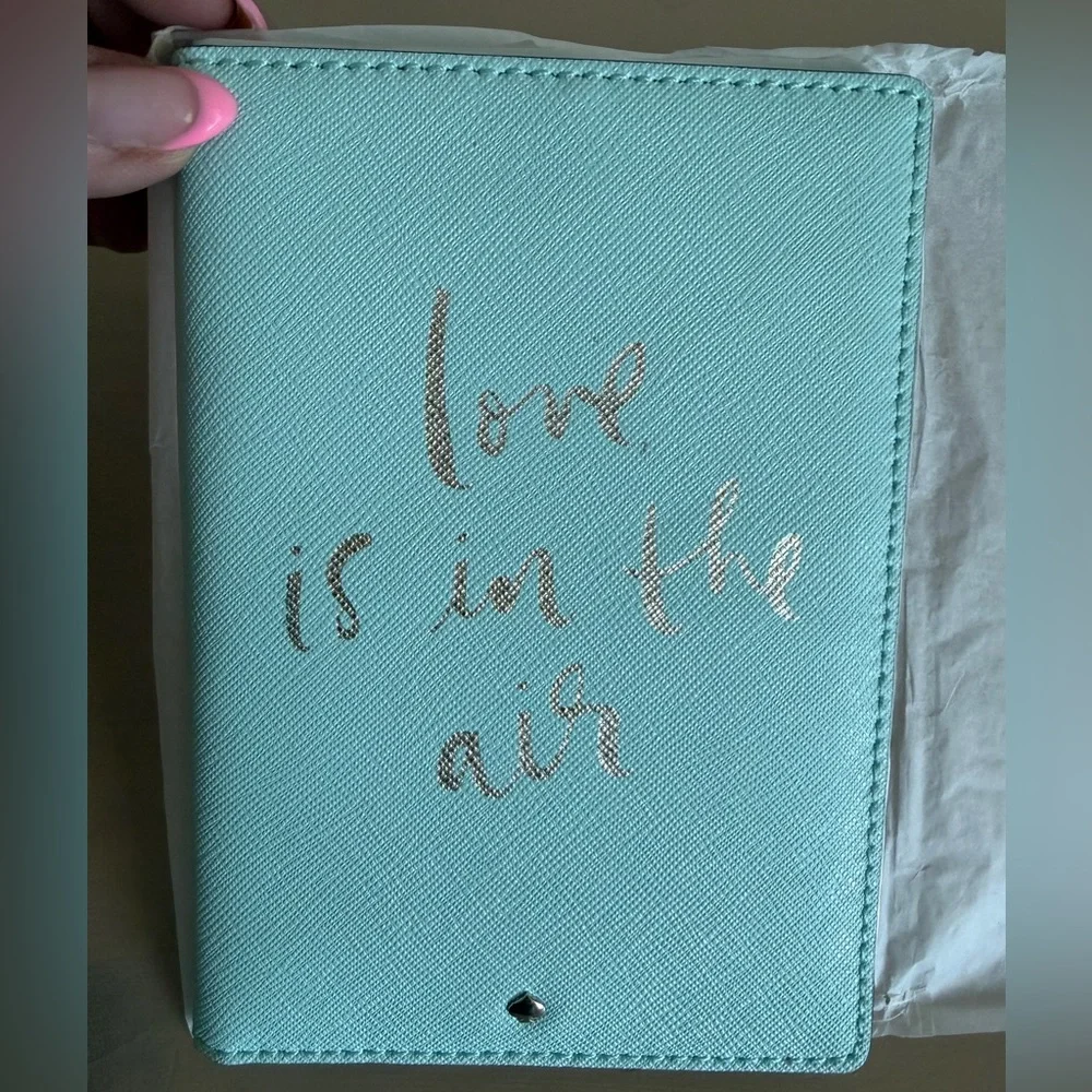 Kate Spade 'Love Is In The Air' Gold Script wedding or engagement passport NEW - Picture 2 of 4